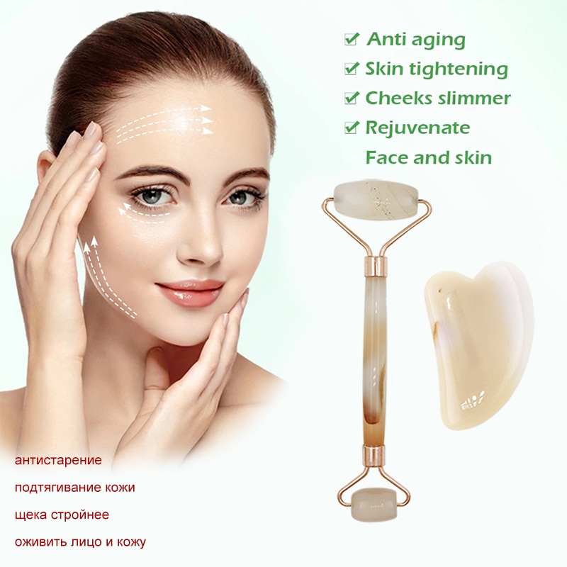 Guasha Natural Stone Massage Face Jade Roller Gouache Massage Tool Set for SPA Body visage rouleau de massage rouleau visage