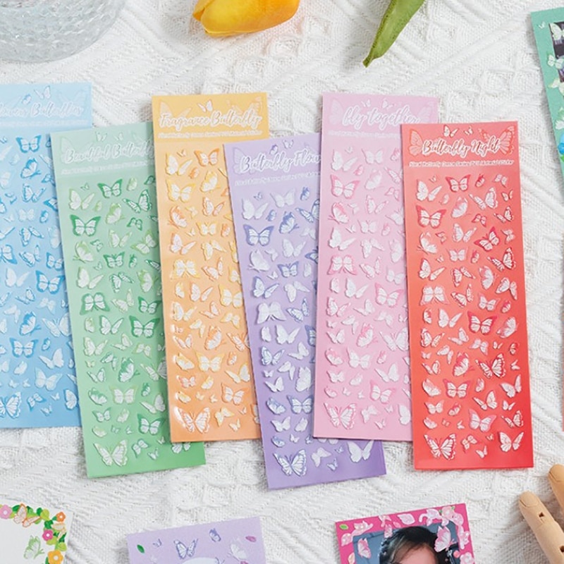 1 Sheet Sparkling Butterfly Stickers for DIY Photo Albums Poster Diary Decoration Frame Material Collage Decorative Stickers