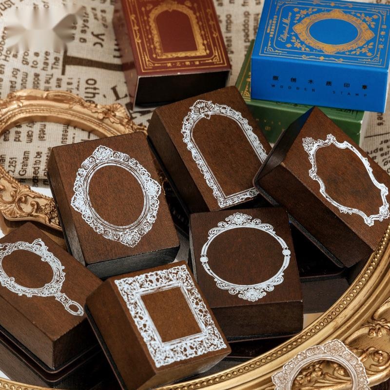 1PCS Mirror Story Series DIY Journal Scrapbooking Decorative Material Lotus Wood Seal Kawaii Stationery Supplies New 2022