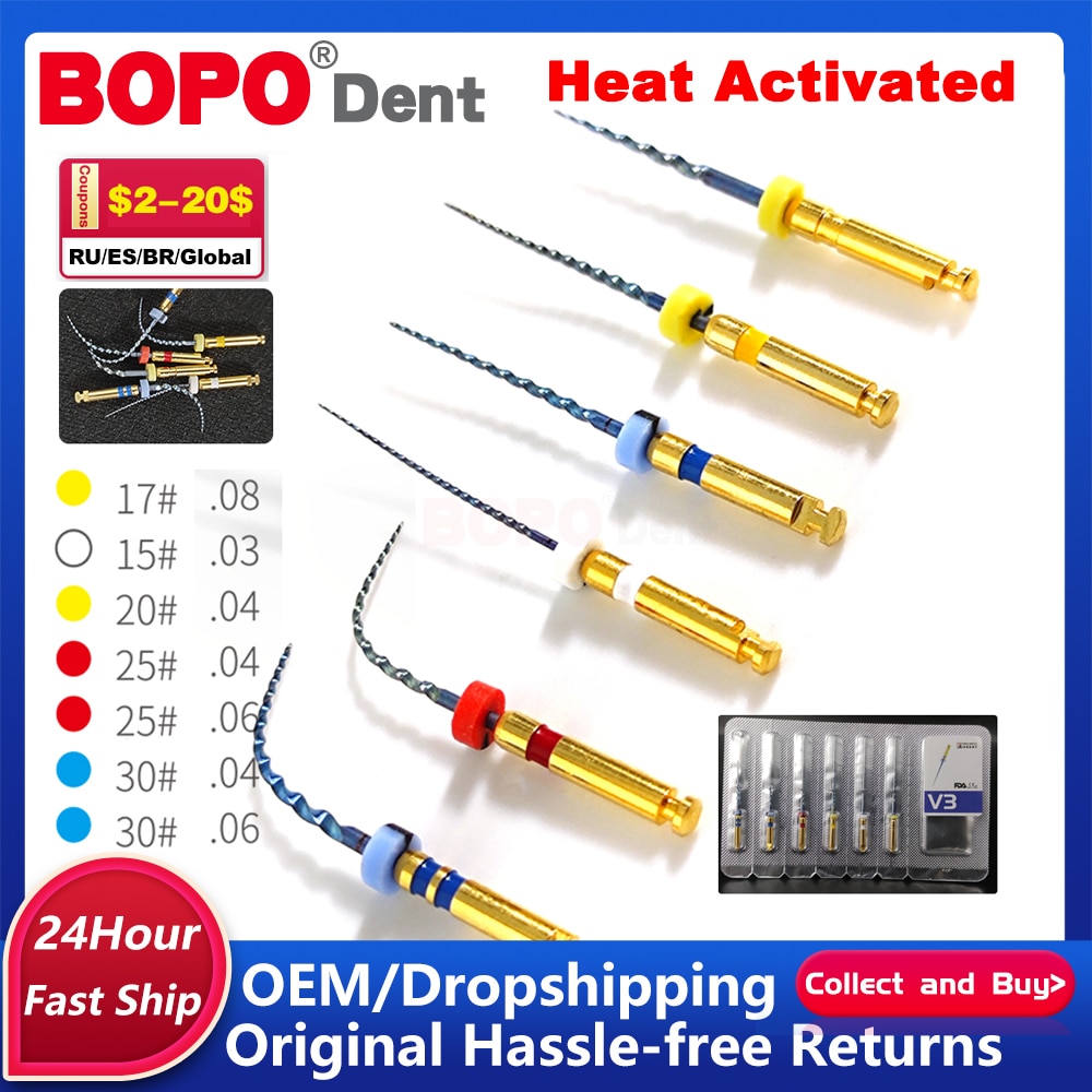 BOPODent 6pcs/Box Dental Heat Activated Canal Root Files SX-F3 25mm Dentist Tools Can Bend 0630# Preparing Root Canal Treatment