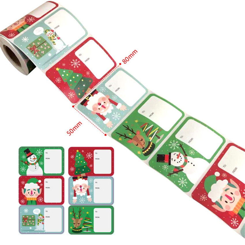 50pcs Celebrate Christmas Thank You Sticker Adhesive Label Seal Paper "To From" Gift Name Tags Xmas Decoration Station