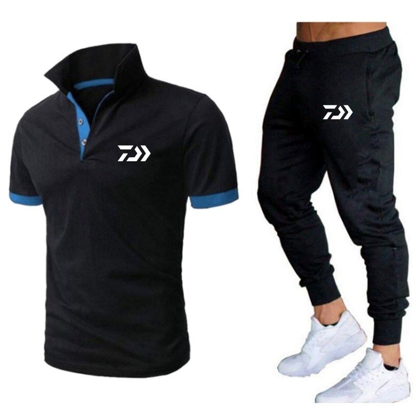 2 Delige Set Mannen Daiwa Vissen T-shirt Shorts Zomer Polo Korte Mouwen Broek Dunne Broek Sportkleding Mannen Basketbal Shirt