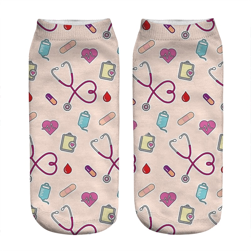 Funny Women's socks Nursing red and Teal on pink medical Socks Women harajuku Happy Novelty girl gift all-match Socks for w