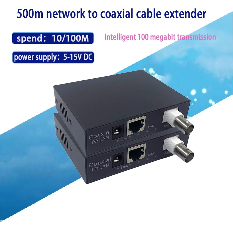 1 pair 10/100M ip Coaxia Transmission BNC to rj45 Port IP Extender CCTV HD IP Video Extender EOC Ethernet Coaxia Extender 500m