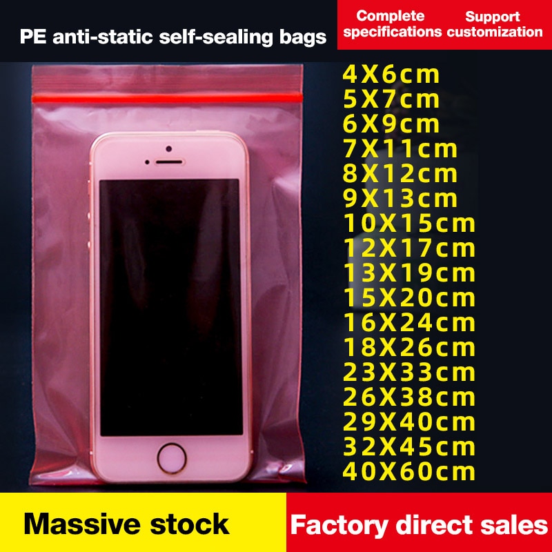100pcs Red Anti-Static ESD Anti Static Zip Lock Waterproof Self Seal Storage Packaging Bag