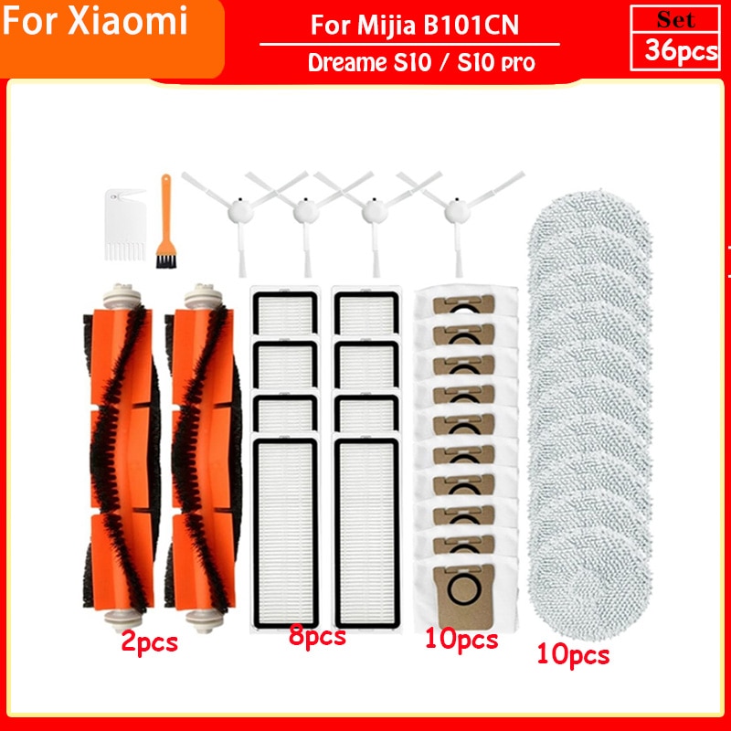 For Xiaomi Mijia Omni B101CN All-in-One / L10S Ultra/Dreame S10/S10 Pro Part Main Side Brush Hepa Filter Mop Cloth Dust Bag Kit