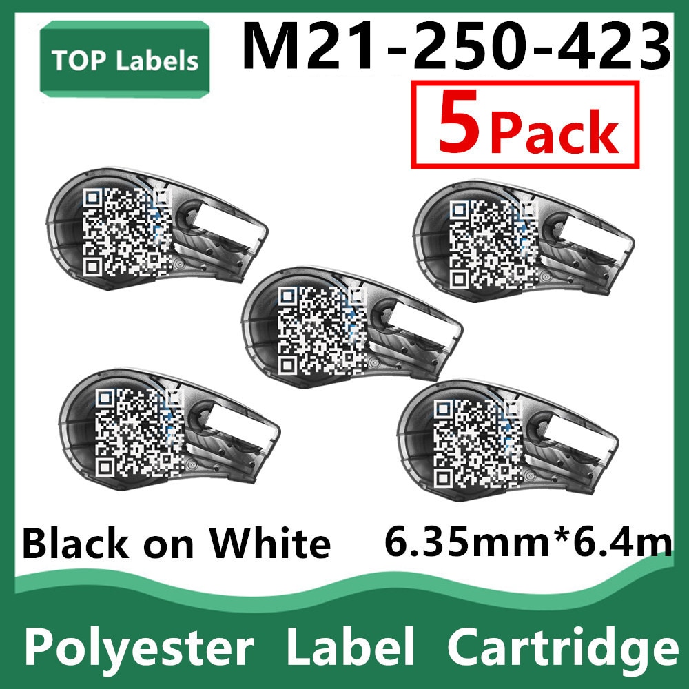 5PK Compatible M21-250-423 Cartridge Signs,Character,Barcode,Or Graphic Labels With High Quality And Clarity, Black on White