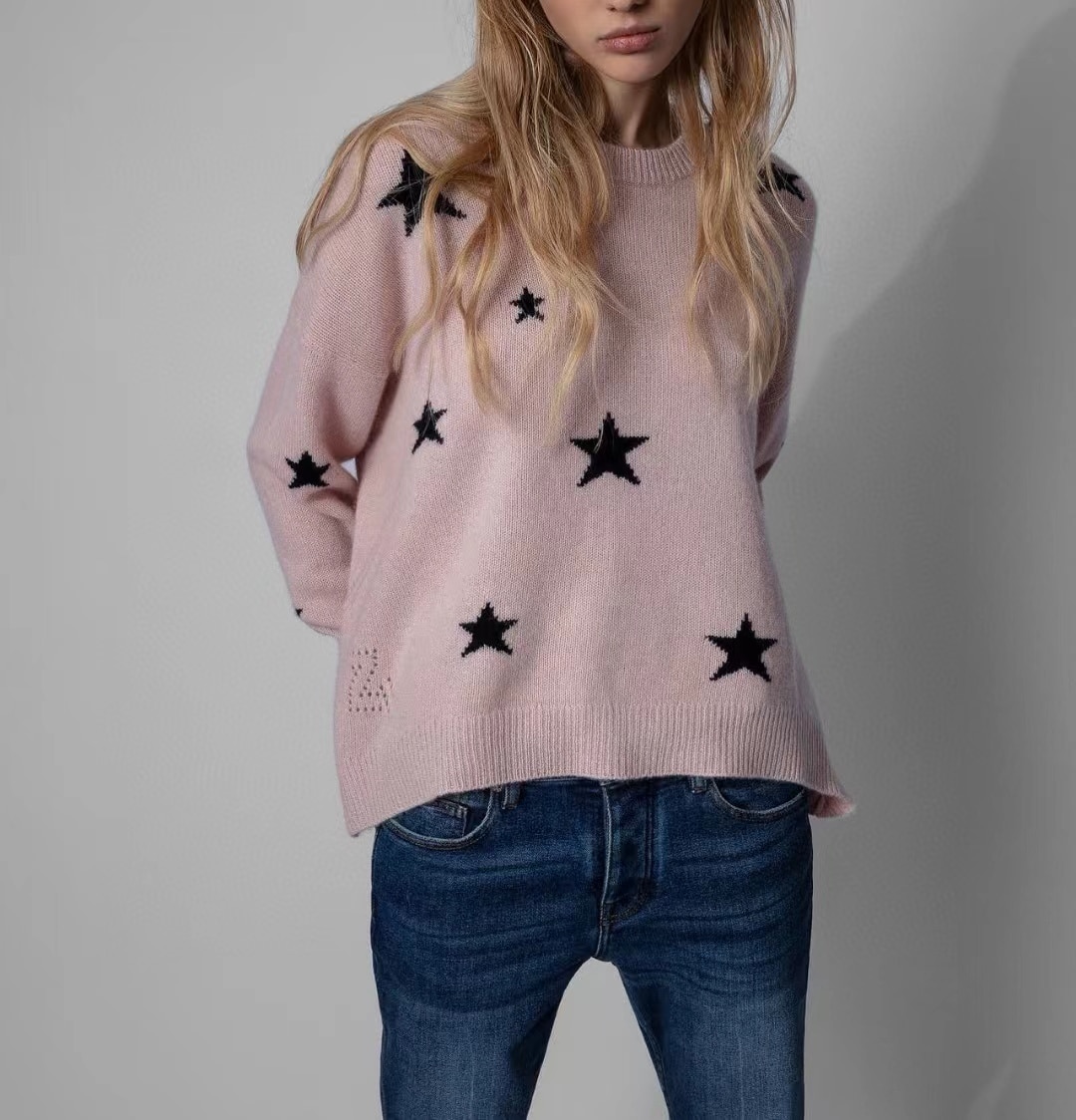 Z@V New round neck five-star temperament commuter knitting pullover sweater
