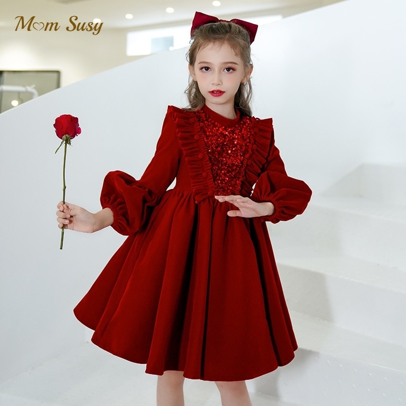 Fashion Baby Girl Princess Ruffle Dress Fleece Inside Long Sleeve Child Vestido Winter Party Birthday Xmas Baby Clothes 3-14Y