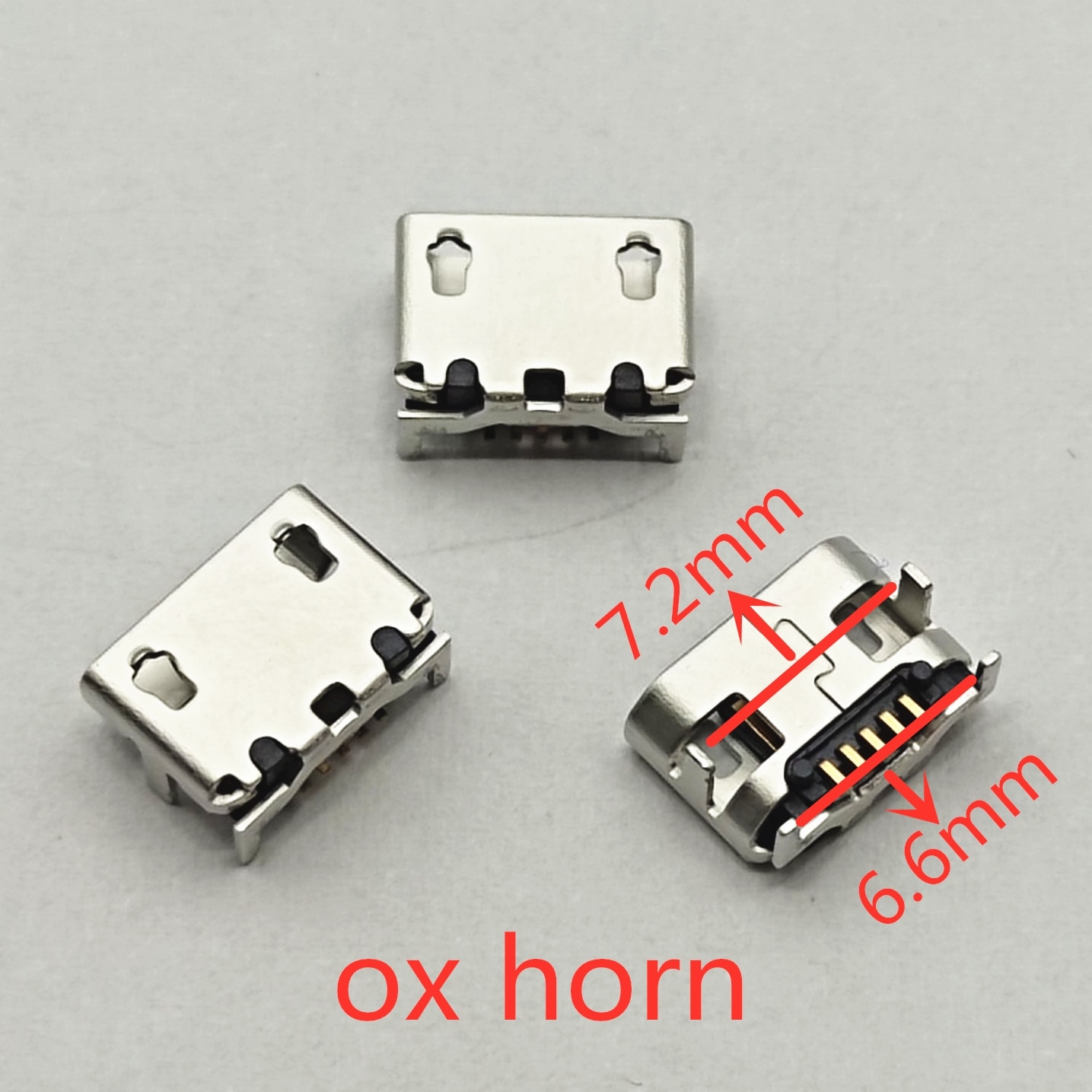 100pcs for Micro USB Connector Ox horn 7.2/6.6mm 5pin DIP4 Mini usb Connector Four legs For Mobile phone charging tail socket