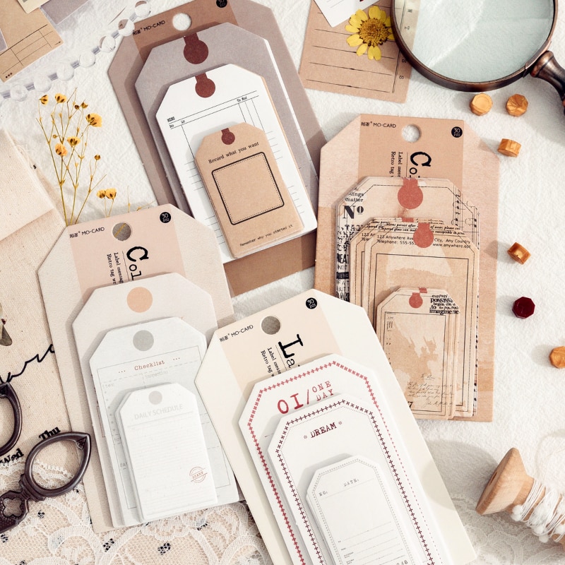 Yoofun 30pcs/pack Retro Tag Stickers Message Note Sticker for Scrapbooking Journal Dairy Decor Vintage Stationery Labels