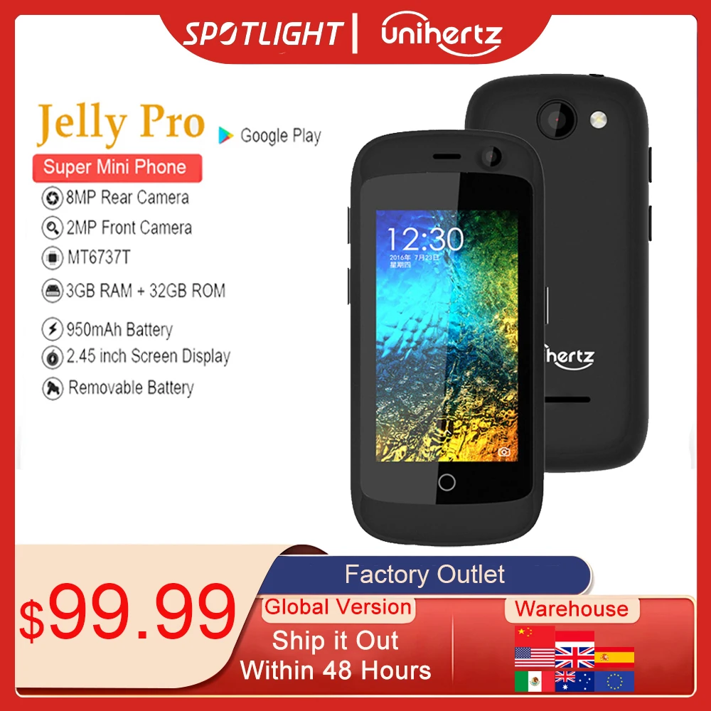Unihertz Jelly Pro Super Mini 4G Smartphone Dimensity 7300 CPU Android 8.1 Unlocked Mobile Phone 2MP 8MP Camera 950mAh Cellphone
