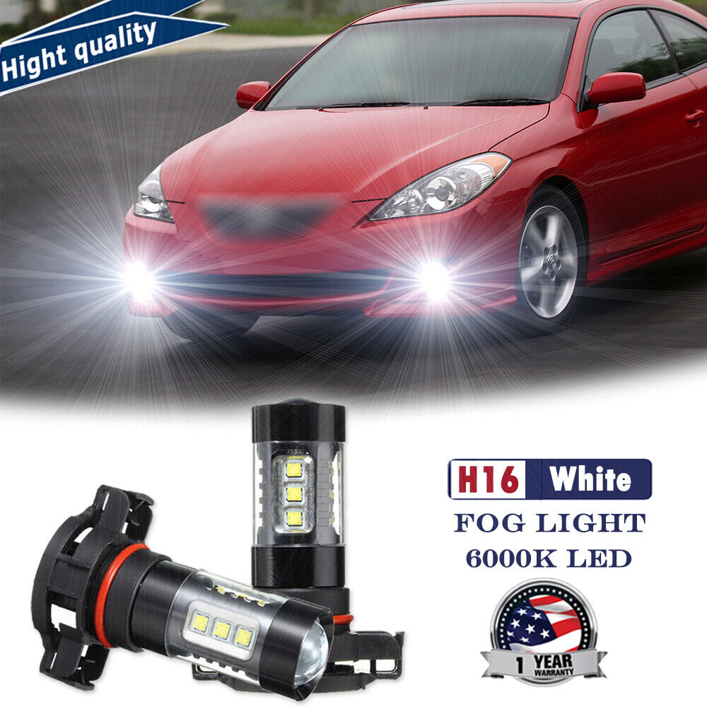 2x H16 White Bright 80W LED Fog Light Bulbs For Toyota Tacoma Yaris Venza Solara