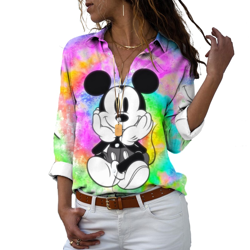 Disney long-sleeved shirt temperament top 2022 new loose top lapel fashion new women's top y2k