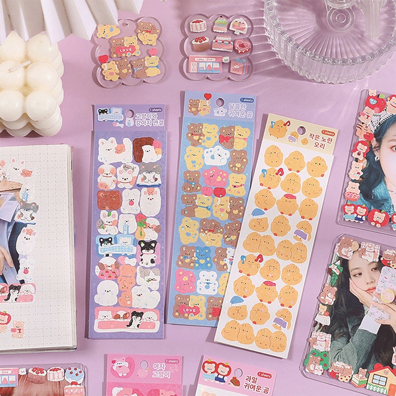 1 Sheet Cute Laser Decorative Cartoon Stickers for Photos Frame Scrapbook Journal Pages Art Crafts