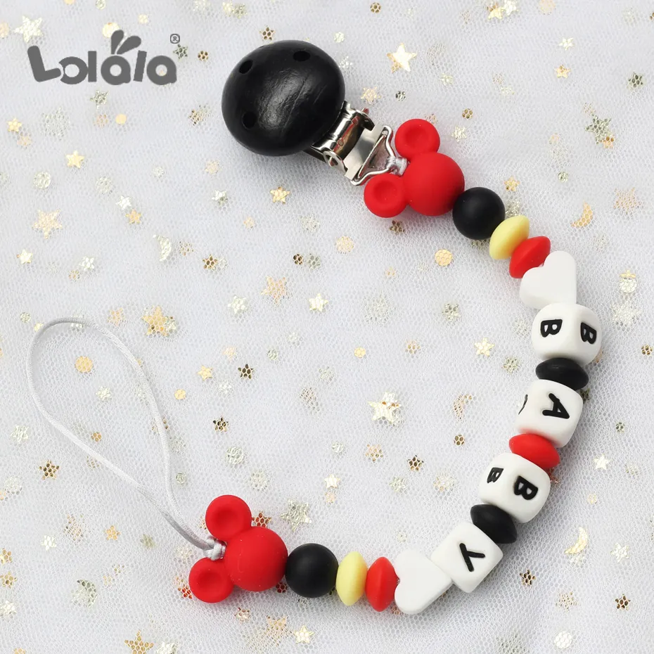 Pacifier Chain Handmade Personalize Name Dummy Clips Silicone Teether bead chupetero Pacifier Holder Clips Baby Gift