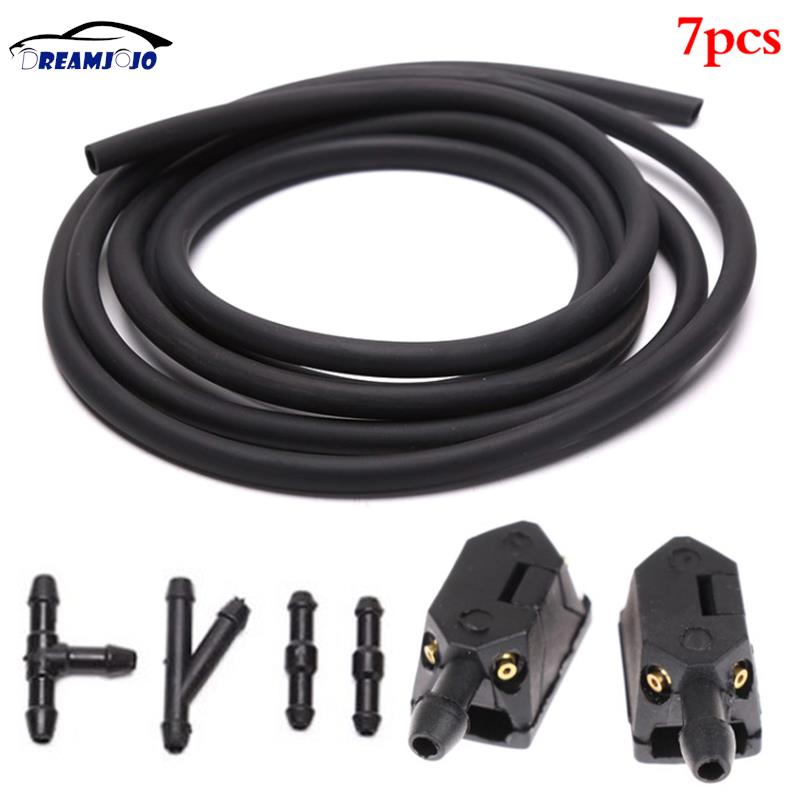 7Pcs/set Front Windscreen Wiper Arm Washer Nozzle Jets 2m Windshield Washer Nozzle Hose Tube With Connector T Y Straight