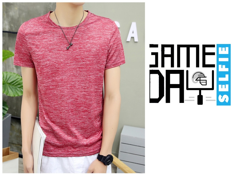 5895-R-Summer men's round neck T-shirt solid color loose clothes five points men's clothing