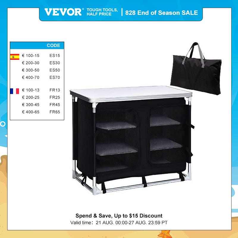 VEVOR Outdoor Camping Foldable Folding Kitchen Table Aluminum Cooking Cabinet with Storage Organizer Carrying Bag for Picnic