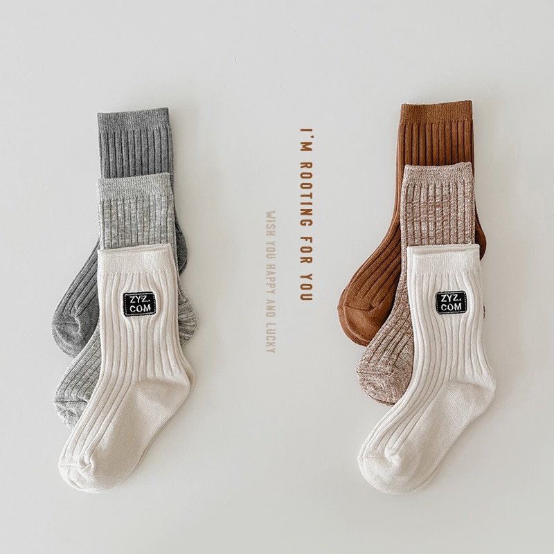 3 Pairs Baby Boys Winter Knitted Socks Cartoon Bear Kids Spring Autumn Cotton Breathable Keep Warm Floor Anti-skid Girls Socks