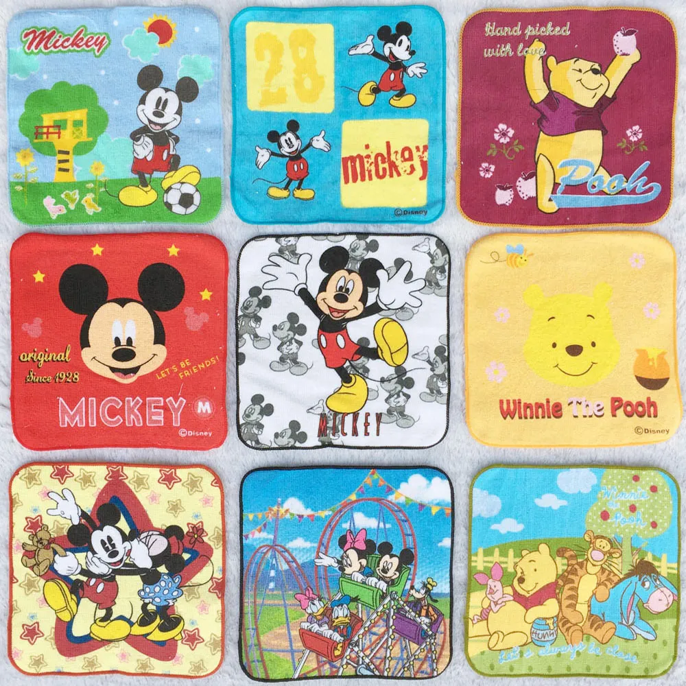 Disney Winnie the Pooh Mickey Minnie Cartoon Face Hand Towel Handkerchief Square Cartoon Children's Towel soft absorbent 20