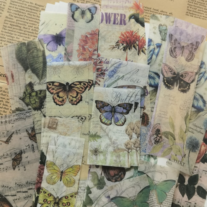 40PCS Vintage Letter Washi Paper Butterfly Material Sticker DIY Scrapbooking Junk Journal Collage Diary Plan Seal Decoration