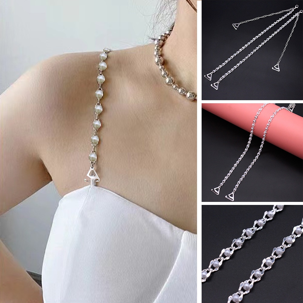 Intimate Accessories Decorative Bra Straps Bra Chain Pearls Shoulder Straps Elegant Imitation Pearls Bra Accessories