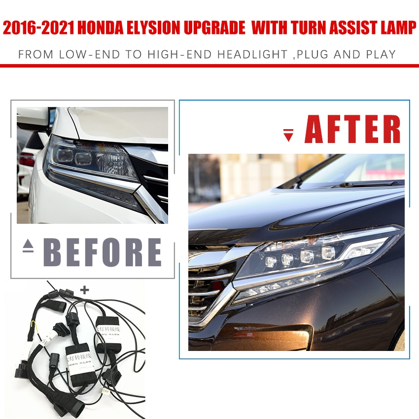 Headlight Modification Upgrade Adapter Harness For 16-21 ELYSION From Two-eye To Four-eye With Turn Assist Lamp Play And Plug