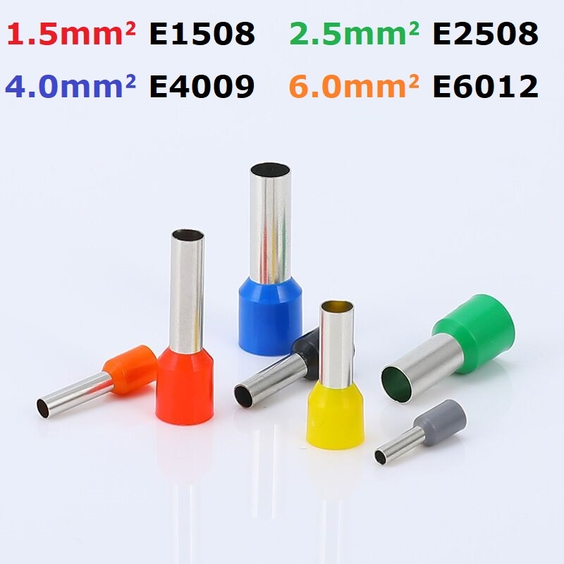 100PCS E1508 E2508 E4009 E6012 Insulated Ferrules Cable Lug Brass Crimp Terminal Wire Connector Electrical Block Cord
