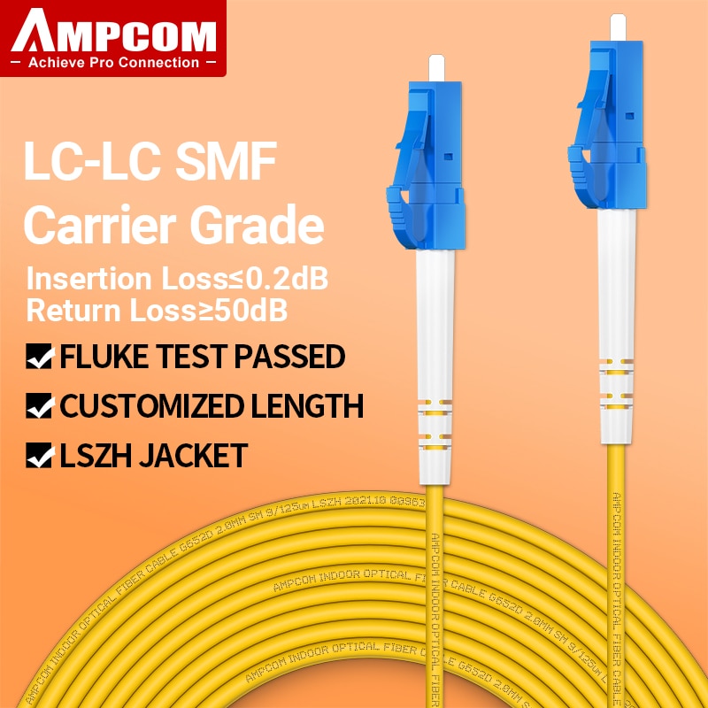 AMPCOM LC to LC UPC Fiber Optical Patch Cable Singlemode Simplex SMF 9/125μm Single Mode Bend Insensitive 2.0mm Fiber Optic Cord
