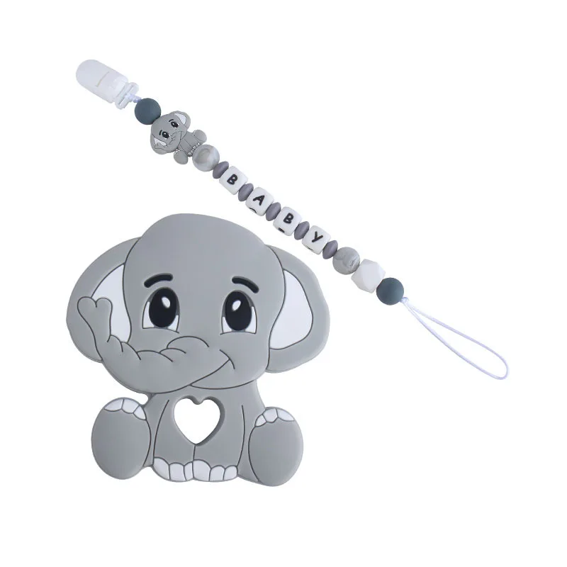 Custom English Silicone Letter Name Baby Bear Silicone Beads Pendant Pacifier Clips Chains Teether Baby Elephant Toy Gifts