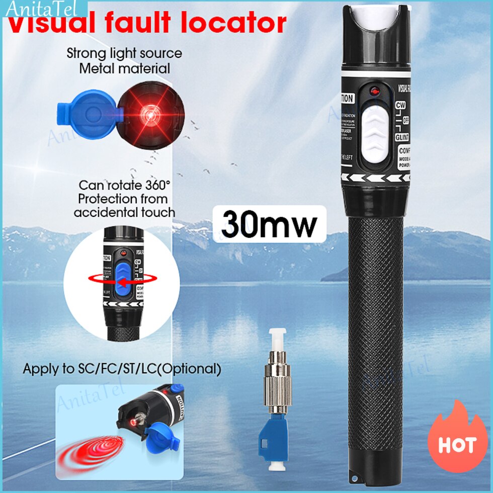 1/10/20/30/50mw VFL Fiber Optical Cable Tester Pen Visual Fault Locator Red Laesr Pen 5-50km Range SC/FC/ST 2.5mm Interface VFL