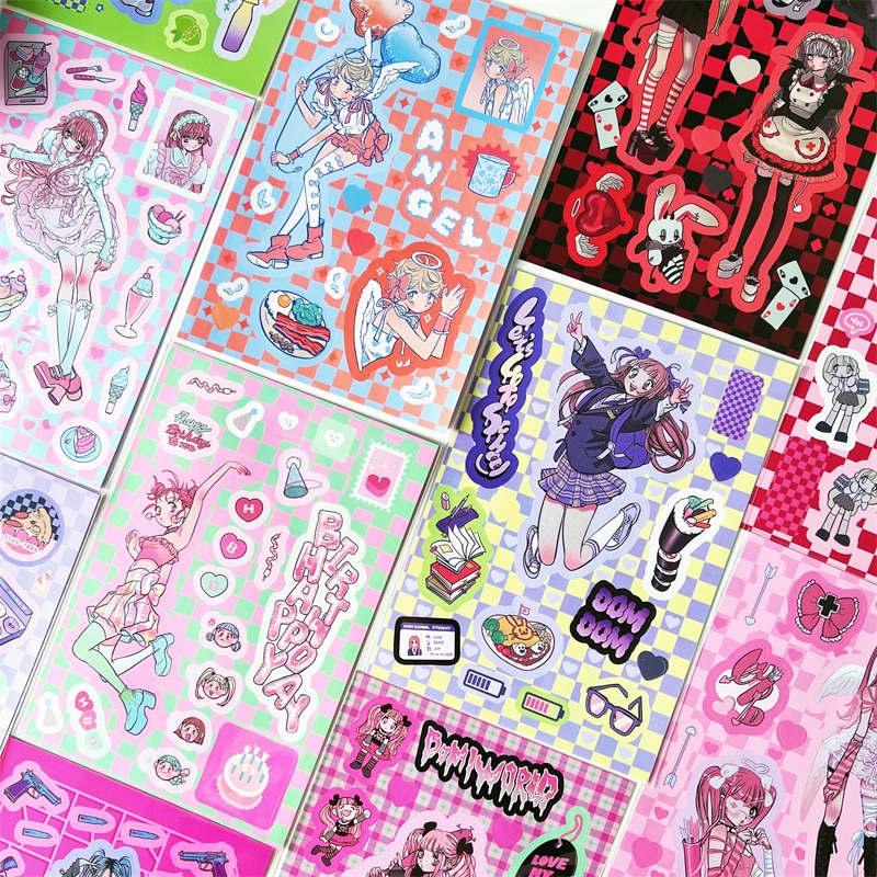 SKYSONIC 6pcs Domi Series Sticker Cool Girs DIY Frame Decor Materials Korean Agenda Journal Bullet Stationery Suppliers
