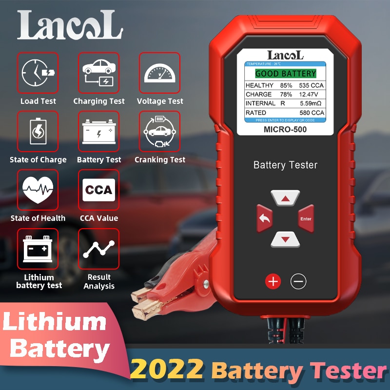 Lancol Micro 500 Car Battery Tester 12V Lithium Battery Test Lead Acid Battery Analyzer System Test 40-3000 CCA LED Display