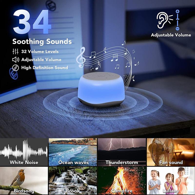Desktop White Noise Machine Sleep Sound Machine For Adults Baby Sleep Soother Colors Night Lights Soothing Sounds Stress Relief