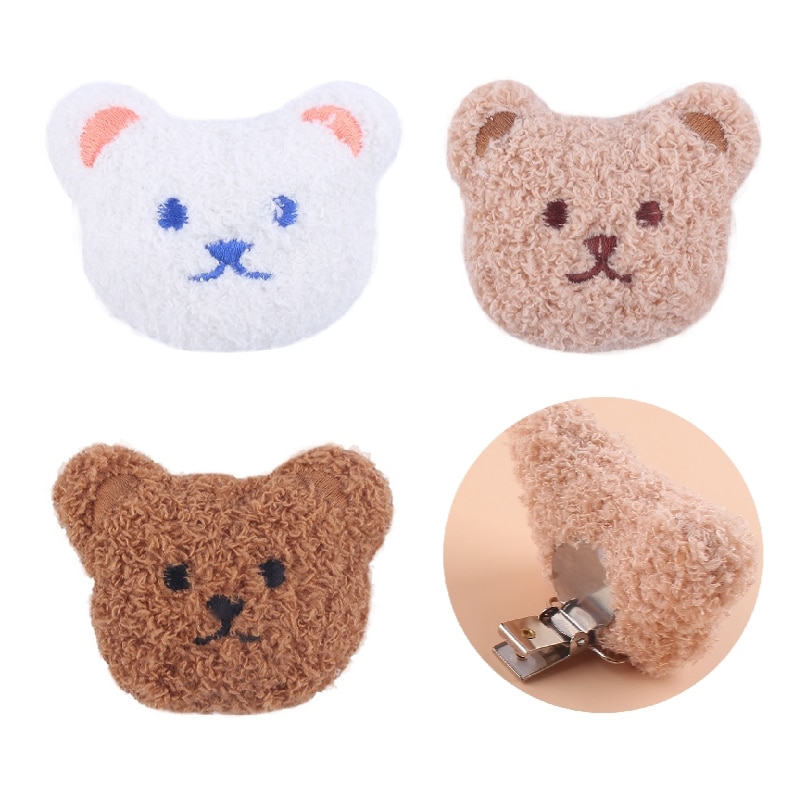 3Pcs Anti-drop Pacifier Chain Accessories Plush DIY Cartoon Bear Head Pacifier Clip Cute Dummy Clips Baby Soother Teething Toy