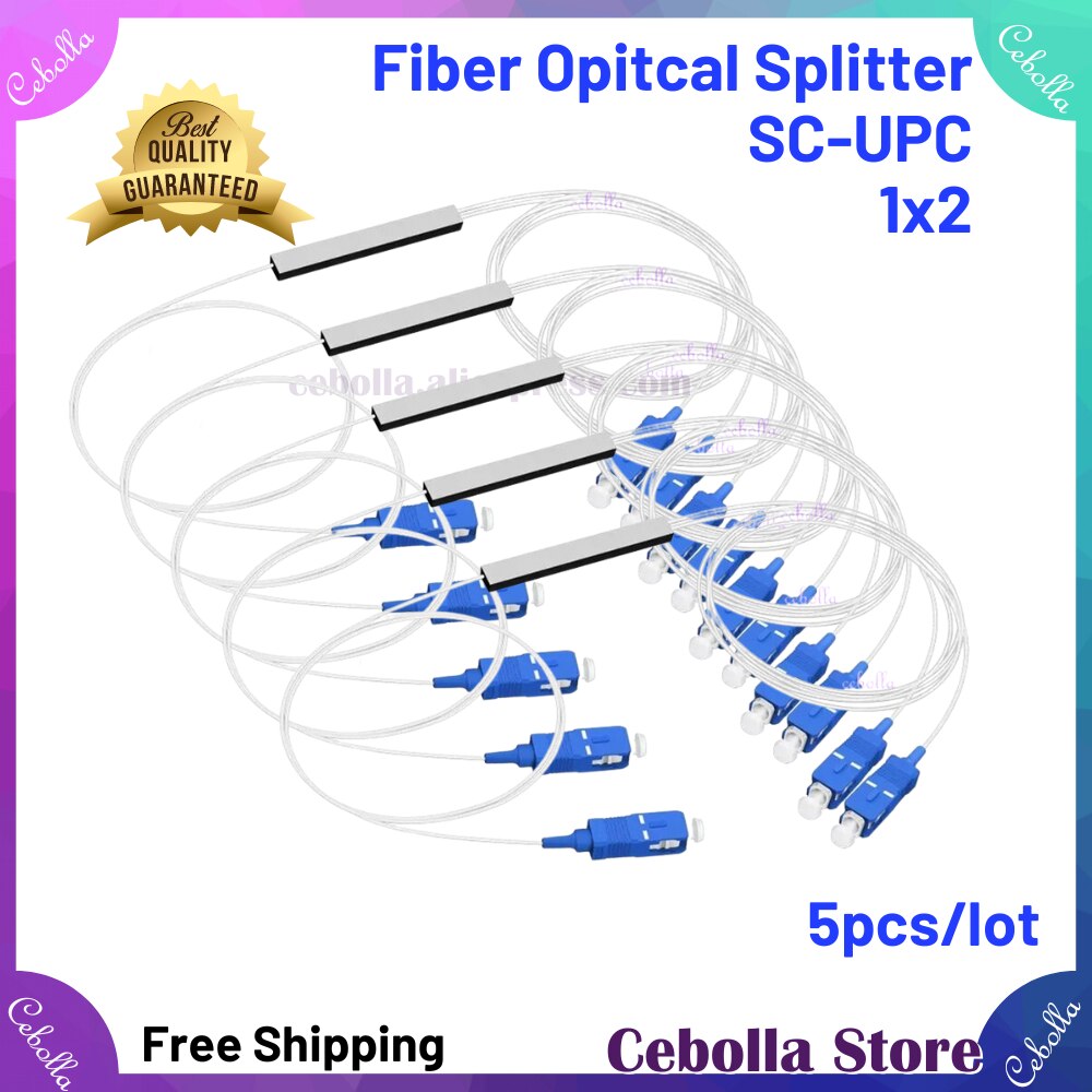 5pcs/lot PLC Splitter SC APC 1 : 2 Mini steel tube type SC 0.9mm 1x2 SC-UPC Connector Fiber Opitc Splitter Free Shipping