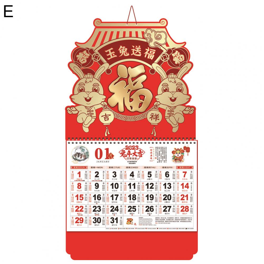 2023 Wall Calendar Mainly Red Tearable Ornament Chinese Year of The Rabbit Wall Calendar Hanging Calendar Home Decoration