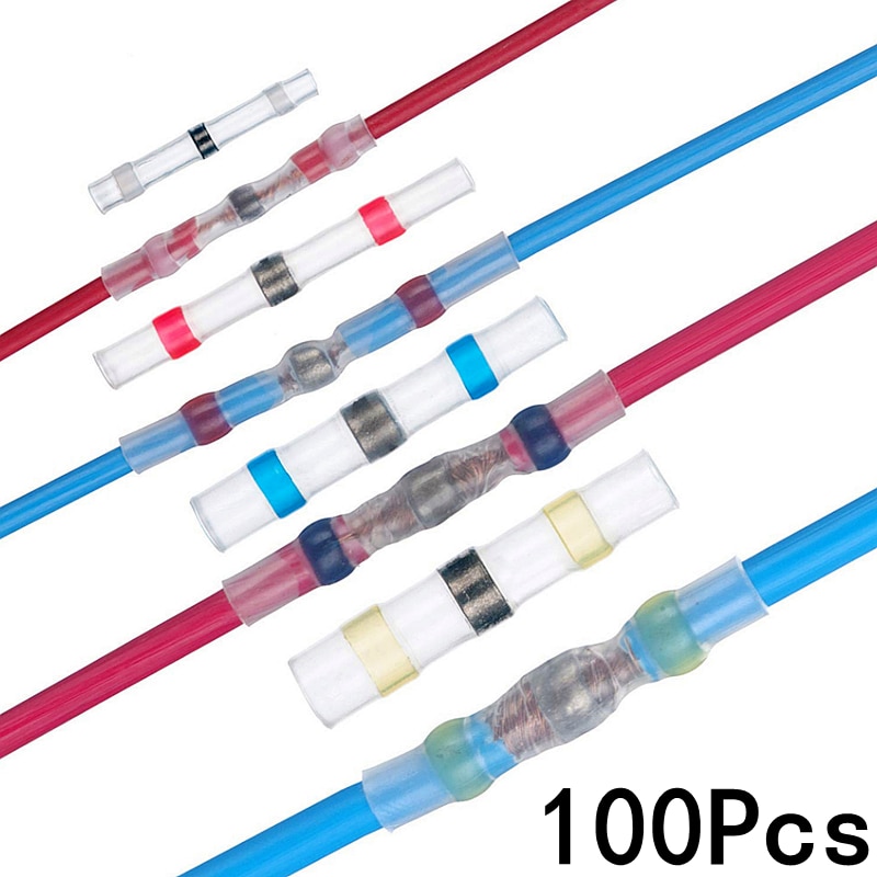 50/100pcs,Soldering Thermal Casing,Waterproof,Solder Seal Heat Shrink Butt Wire Connectors Terminals Electrical Copper with Glue