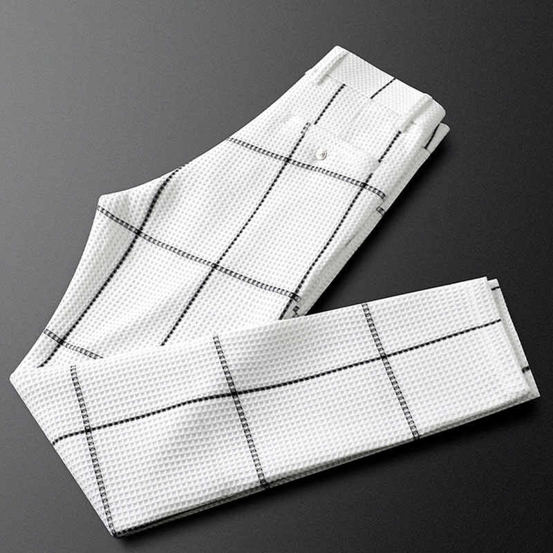 Light luxury waffle casual business pants men's small straight autumn and winter men's plaid jacquard men's pants