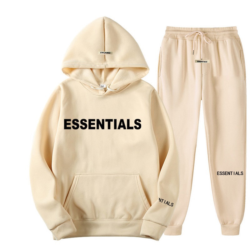 Essentials Autumn Winter Men's Women's Hooded Sweatshirt Set Reflective Letter Print Jogging Sweatshirt Street Couple 