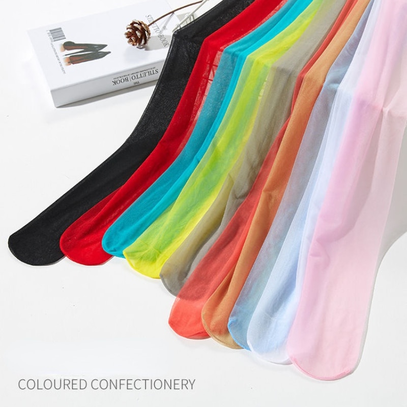 Candy Color Stocking Plus Size Sexy Breathable Tights Transparent Women Pantyhose Ultra-thin Nylon Tights Stockings Lingerie