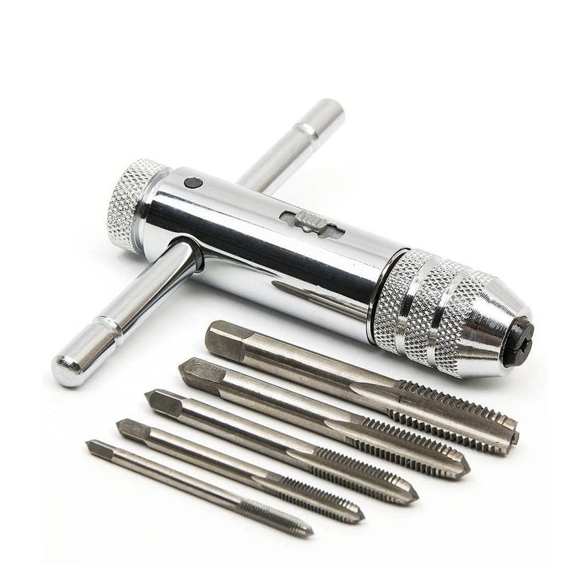 Drill Tap Adjustable T-Handle Ratchet Tap Holder Wrench Metal Drills Tools for Cutting Outer Internal Thread Set Plug Tap