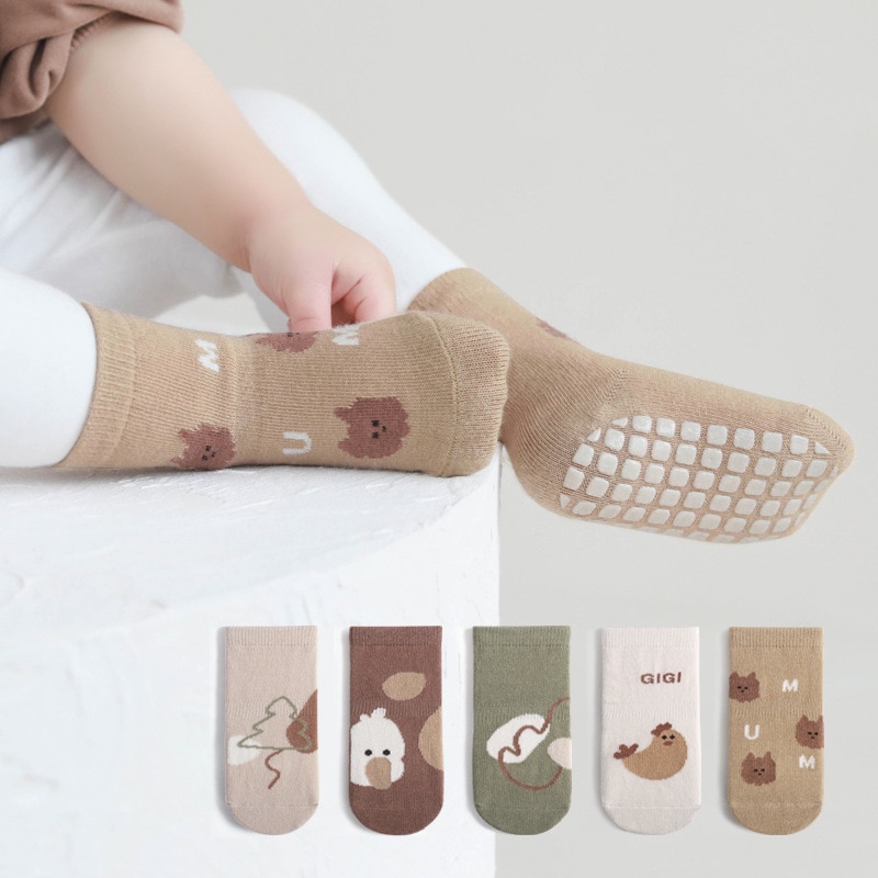 1 Pair Autumn Winter Kawaii Baby Tube Socks Babies Non-slip Floor Sock Cartoon Bear Duck Cotton Print Newborn Toddler Accessorie