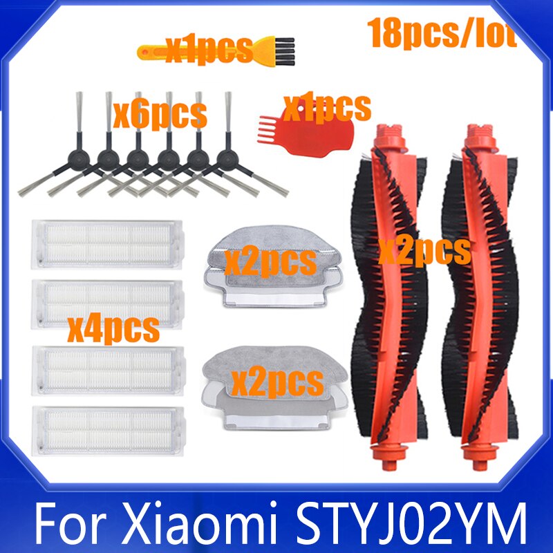 Main Brush Hepa Filter Side Brush Mop Cloth For Xiaomi STYJ02YM Vacuum Cleaner Parts Conga 3490 Viomi V2 PRO V-RVCLM21B Parts