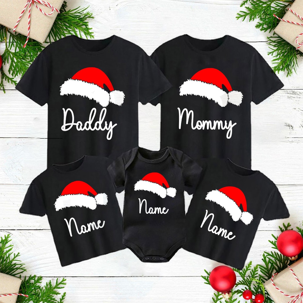 Family Christmas Matching Outfit T-shirt Custom Name Xmas Party Set Clothes Dad Mom Daughter Son Baby Romper T Shirt Family Look