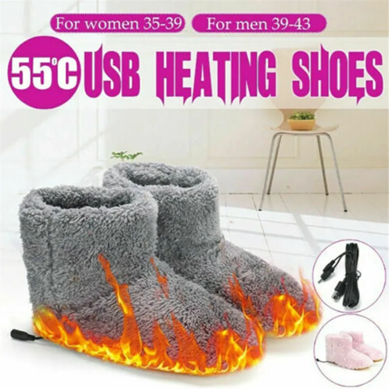 USB Electric Shoe Warmers Winter Cold Protection Plush Heating Washable Foot Slipper Women Men Comfortable Coral Fleece Socks