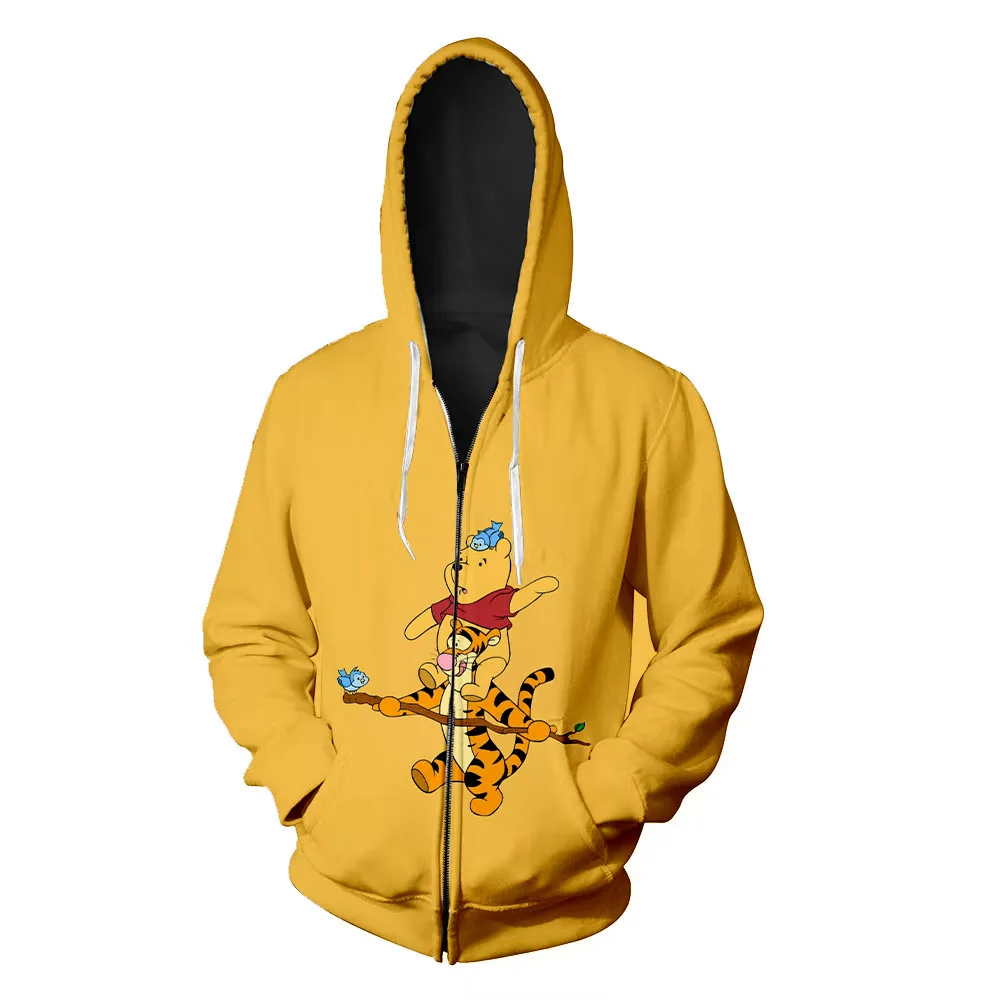 2022 Fall New Harajuku Streetwear Men's Sweatshirt Disney Branded Winnie the Pooh Anime 3D Printed Fashion Casual Zip Hoodi