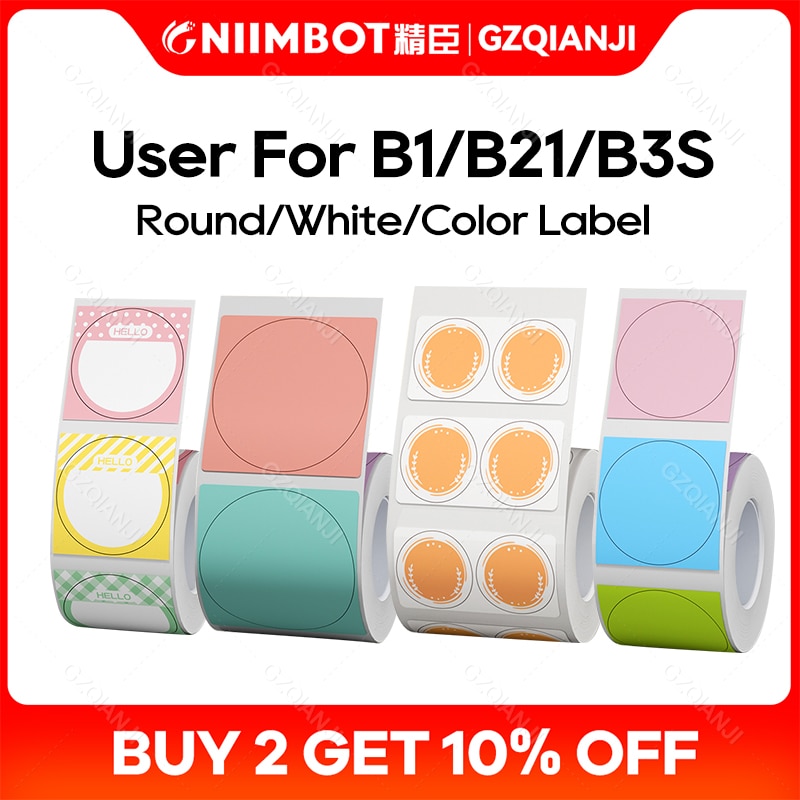 Niimbot Official Label Paper Roll Round White Transparent Sticker Paper Rolls for B21 B1 B203 Label Machine Printer