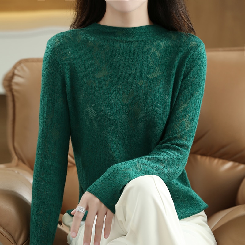 Autumn And Winter Popular Three-dimensional Carved Hollow Half Height Base Coat Women's Worsted Sweater Temperament Lazy Sw